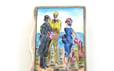 A French silver and enamel vesta case
