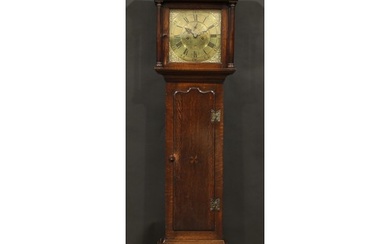 A George III oak longcase clock, 32cm square brass dial insc...