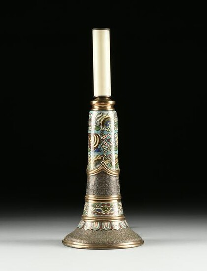 A JAPANESE CLOISONNÉ ENAMELED BRONZE CANDLESTICK LAMP