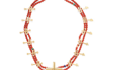 A Jesse Monongya gold and coral necklace