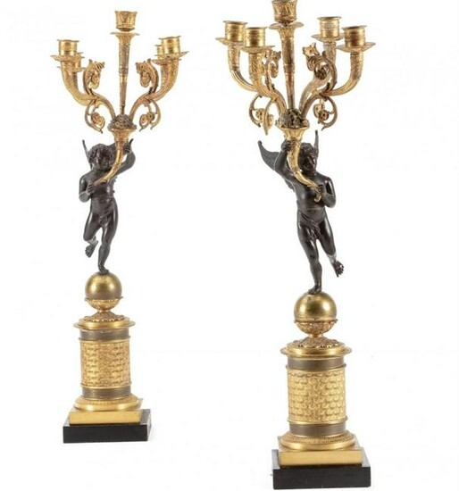 A LARGE PAIR OF 19TH C. EMPIRE STYLE BRONZE CANDELABRA