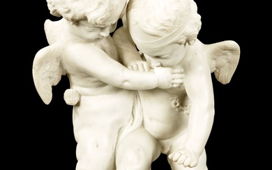 A LATE 19TH CENTURY CARVED MARBLE GROUP OF TWO...