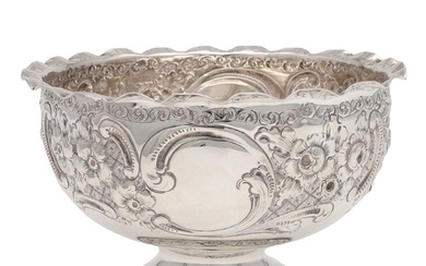 A LATE VICTORIAN EMBOSSED SILVER ROSE BOWL. shaped circular ...