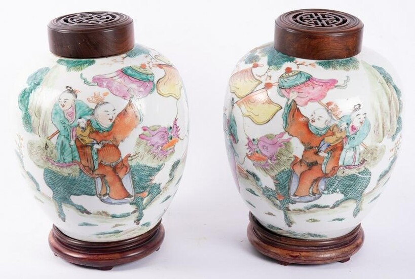 A Large Pair of Antique Chinese Porcelain Ginger Jars