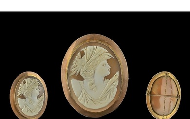 A Large and Impressive 9ct Gold Framed Cameo Brooch with Saf...