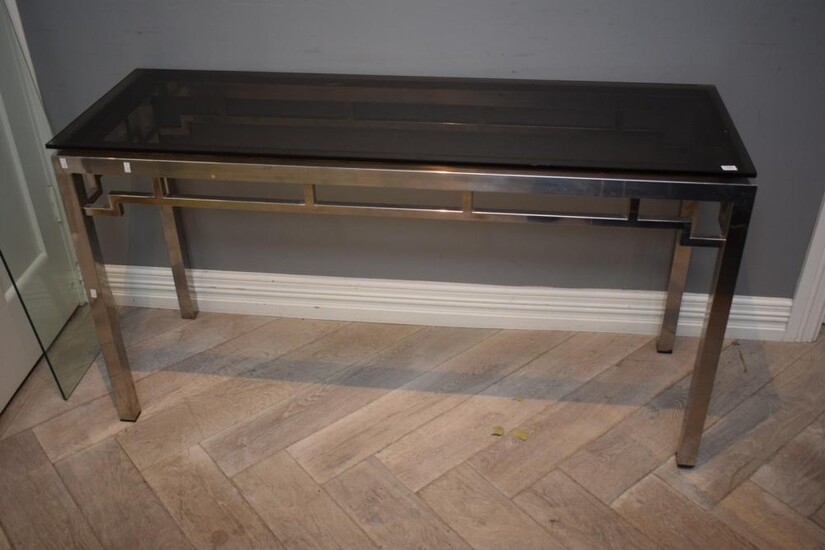 A METAL AND GLASS HALL CONSOLE (76H x 137W x 46D CM) (LEONARD JOEL DELIVERY SIZE: LARGE)
