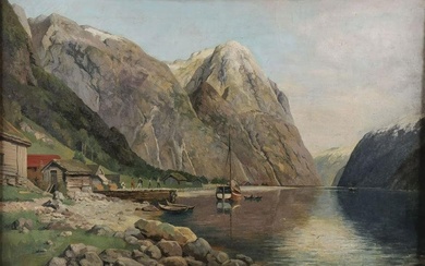 A NORWEGIAN FJORD PAINTING, 19TH C