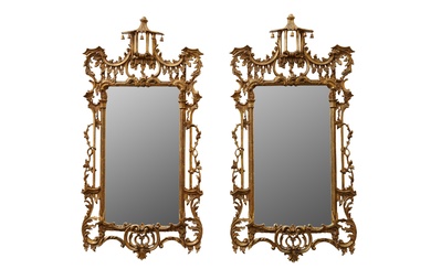 A PAIR OF CHIPPENDALE-STYLE PAGODA GILTWOOD MIRRORS