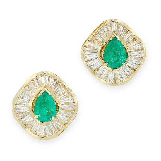 A PAIR OF COLOMBIAN EMERALD AND DIAMOND EARRINGS in
