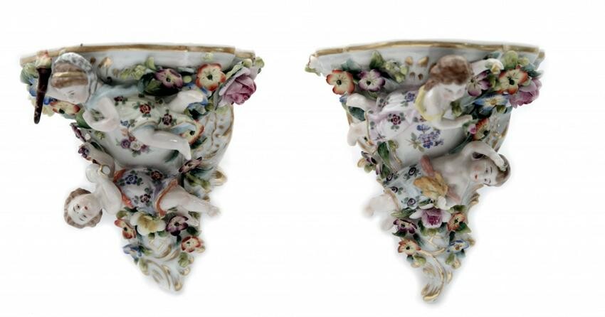 A Pair Of Porcelain Wall Consoles Style Rococo