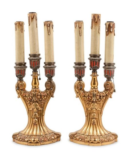 A Pair of Art Deco Gilt Bronze Lamps