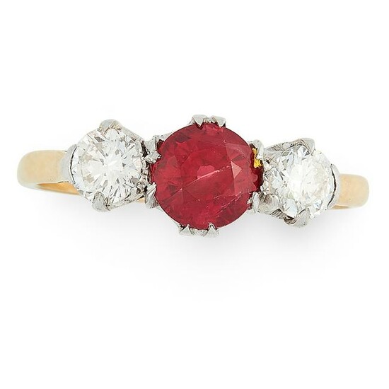 A RUBY AND DIAMOND DRESS RING in yellow gold, set with