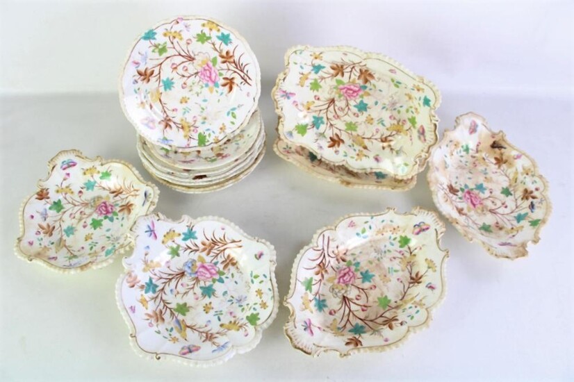 A Regency Bone China Part Dessert Set inc 6 Dishes & 7 Plates, with Butterfly & Floral Patterning & Gold Highlights (Some Ware and C...
