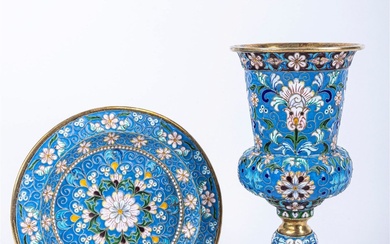 A SILVER AND ENAMEL KIDDUSH CUP
