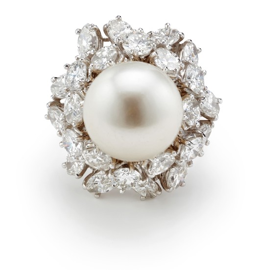 A South Sea Cultured Pearl, Diamond and Gold Ring