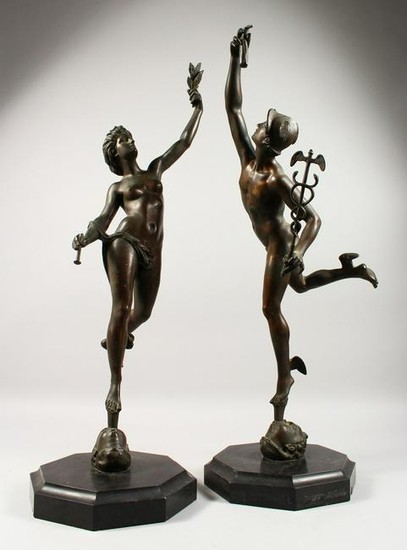 A VERY GOOD PAIR OF BRONZE FIGURES OF MERCURY AND CERES