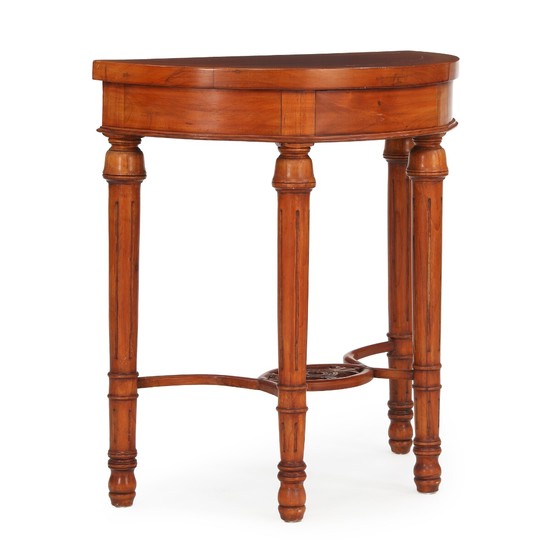 A demi lune shaped Chinese hardwood console table. 20th century. H. 82 cm. W. 77 cm. D. 37 cm.