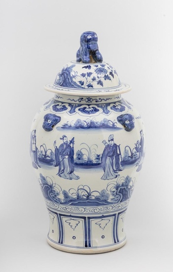A large Chinese globular form blue and white ginger jar, 22 in. (55.9 cm.) h. (with lid)