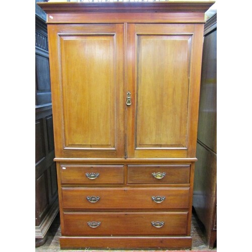 A late Victorian walnut linen press, the lower section enclo...