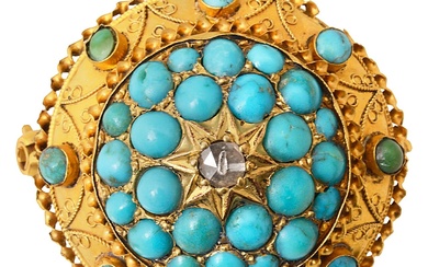 A mid 19th century turquoise and yellow gold locket brooch