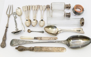 A mixed collection of silver and plated flatware to include;...