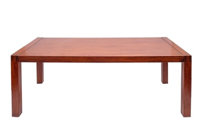 A modern teak dining table, in three parts, the rectangular ...