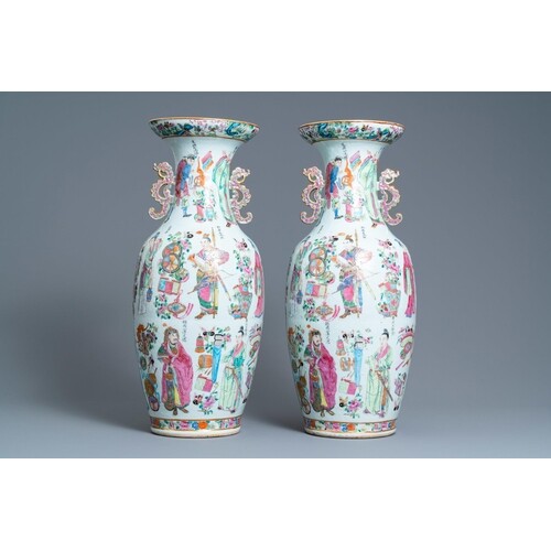 A pair of Chinese Canton famille rose 'Wu Shuang Pu' vases, ...