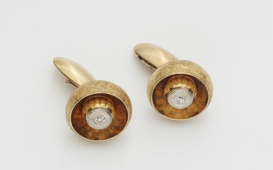A pair of German 14k gold and diamond Retro style cufflinks.