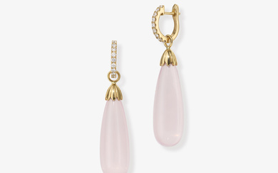A pair of convertible drop earrings decorated with rose quartz drops and brilliant-cut diamonds - Germany
