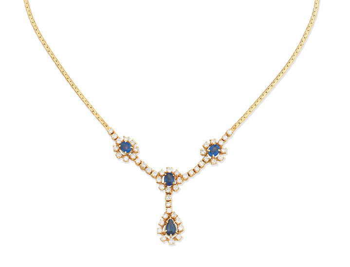 A sapphire and diamond cluster necklace