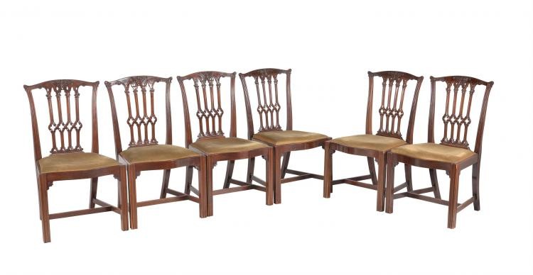 A set of six mahogany dining chairs in George III Gothic style