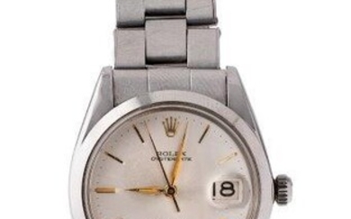 A stainless steel 'Oysterdate' manual wind wristwatch by Rolex, reference 6694, the silvered dial with applied baton markers sweep seconds and date aperture, signed Rolex Oysterdate Precision, screw down crown, cal. 1225 17 jewelled lever movement...