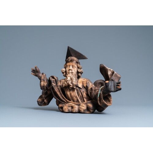 A wooden figure of God the Father on a cloud, 17th C.L.: 50,...