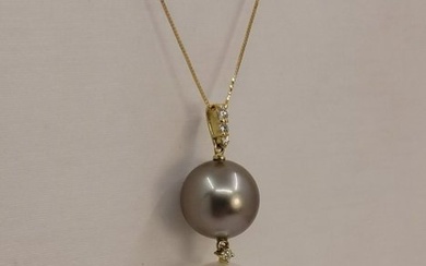 ALGT Certified South Sea and Tahitian Pearls - 0.1Ct - Necklace - 18 kt. Yellow gold