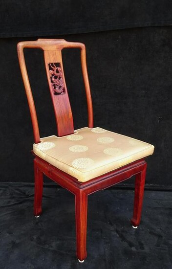ASIAN MAHOGANY SIDE CHAIR WITH CUSHION 37"H 16"W 21"D