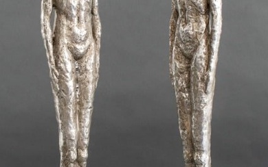 After Giacometti Silvered Ceramic Sculptures, Pair