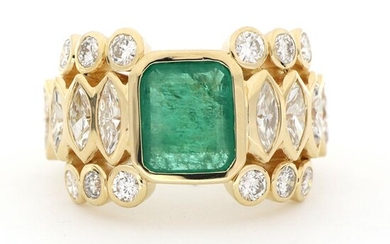 Aig Certificate - No Reserve Price - 18 kt. Yellow gold - Ring - 2.32 ct Diamond - Emerald