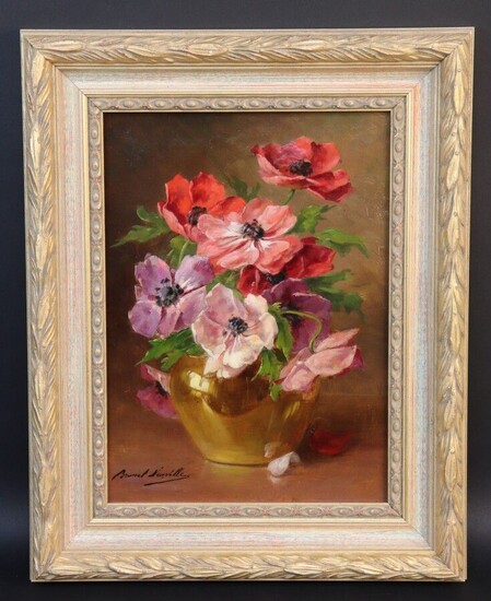 Alfred Arthur BRUNEL DE NEUVILLE (1852-1941) "Vase d'anémones", huile sur toile signée en bas à...