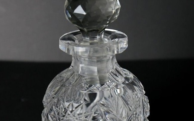 American Brilliant Cut Crystal Perfume Bottle hobstar designs faceted stopper