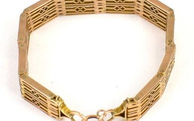 An Edwardian style 9ct gold hinged gate bracelet of ten...