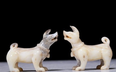 An Exquisite Pair Of White Jade Hounds