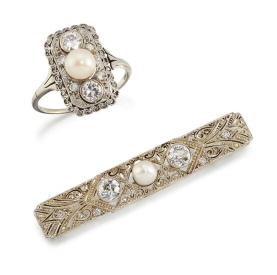 An early 20th century pearl and diamond...