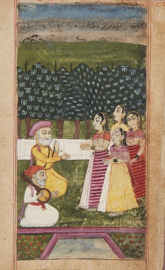 An illustration from a Ragamala from a manuscript, Western India, circa 1720, opaque pigments on paper, 16.5 x 11cm Provenance: Private German Collection formed in the 1970s