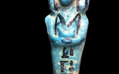 Ancient Egypt, Third Intermediate Period Faience shabti for Amenemope, Exhibited. 10,5 cm