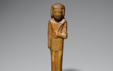 Ancient Egyptian Faience Shabti foreman or server figure. Late Period, 664 – 323 BC. 6.4 cm H.