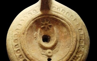 Ancient Roman Ceramic Decorated oil lamp - crescent and star
