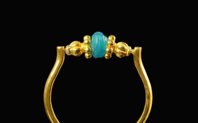 Ancient Roman Ring with turquoise glass bead (No Reserve Price)