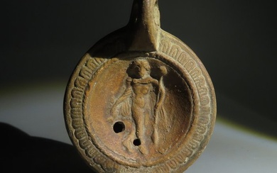 Ancient Roman Terracotta Oil Lamp. 1st-4th century AD. 11.3 cm length.