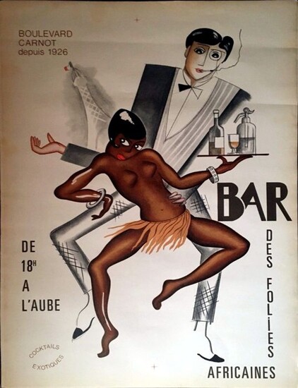 Anonymous (Paul Colin like) - bar des Folies Africaines - A rare original lithograph poster ca. 1950