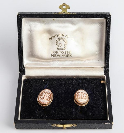 Antique 14K Yellow Gold Cameo Clip Earrings